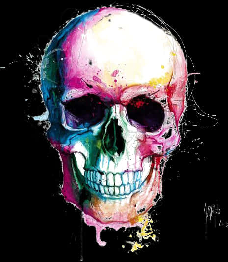 Colorful Artistic Skull Illustration PNG Image