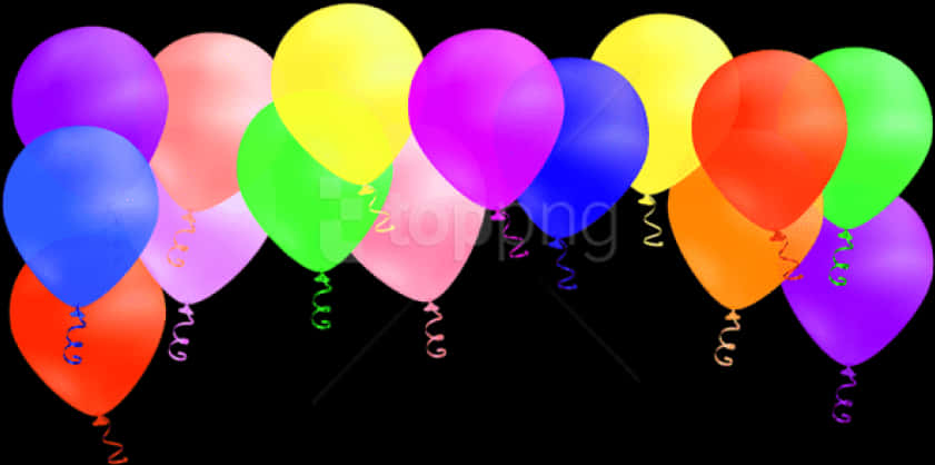 Colorful Balloons Black Background PNG Image