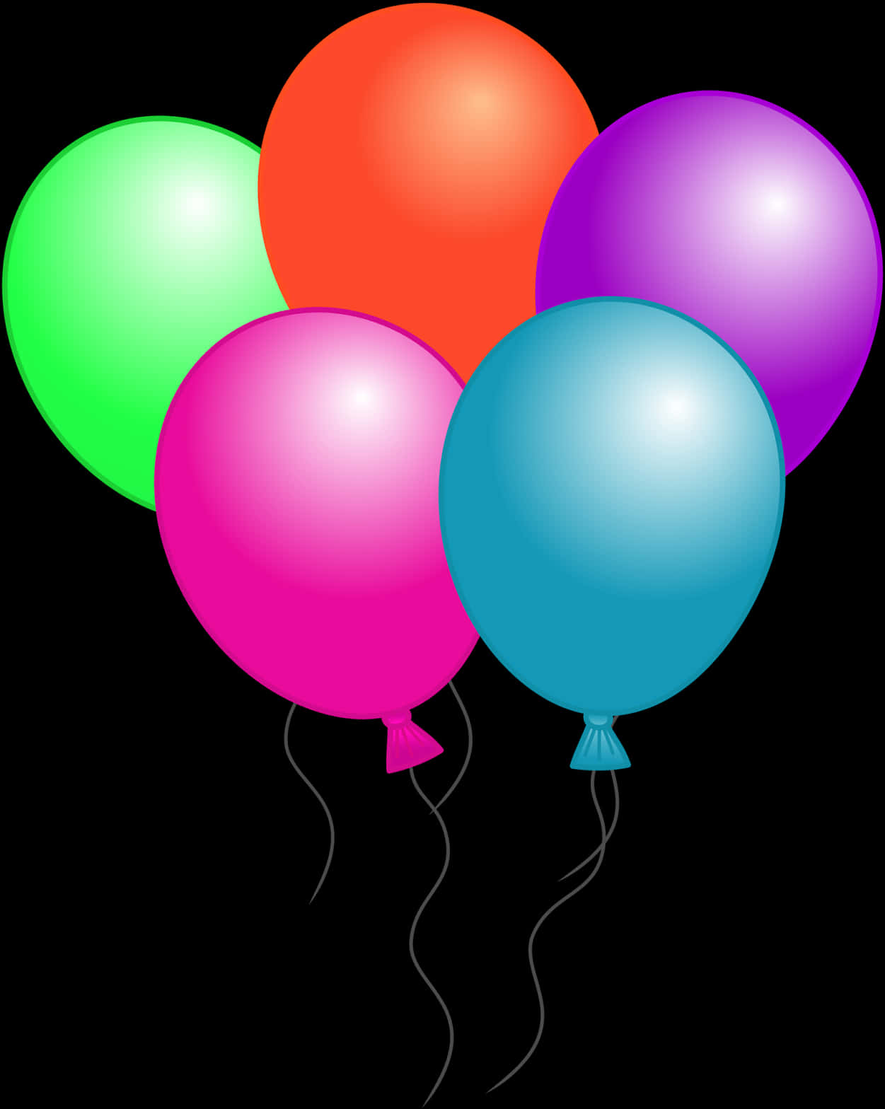 Colorful Balloons Black Background PNG Image