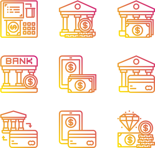 Colorful Banking Icons Set PNG Image