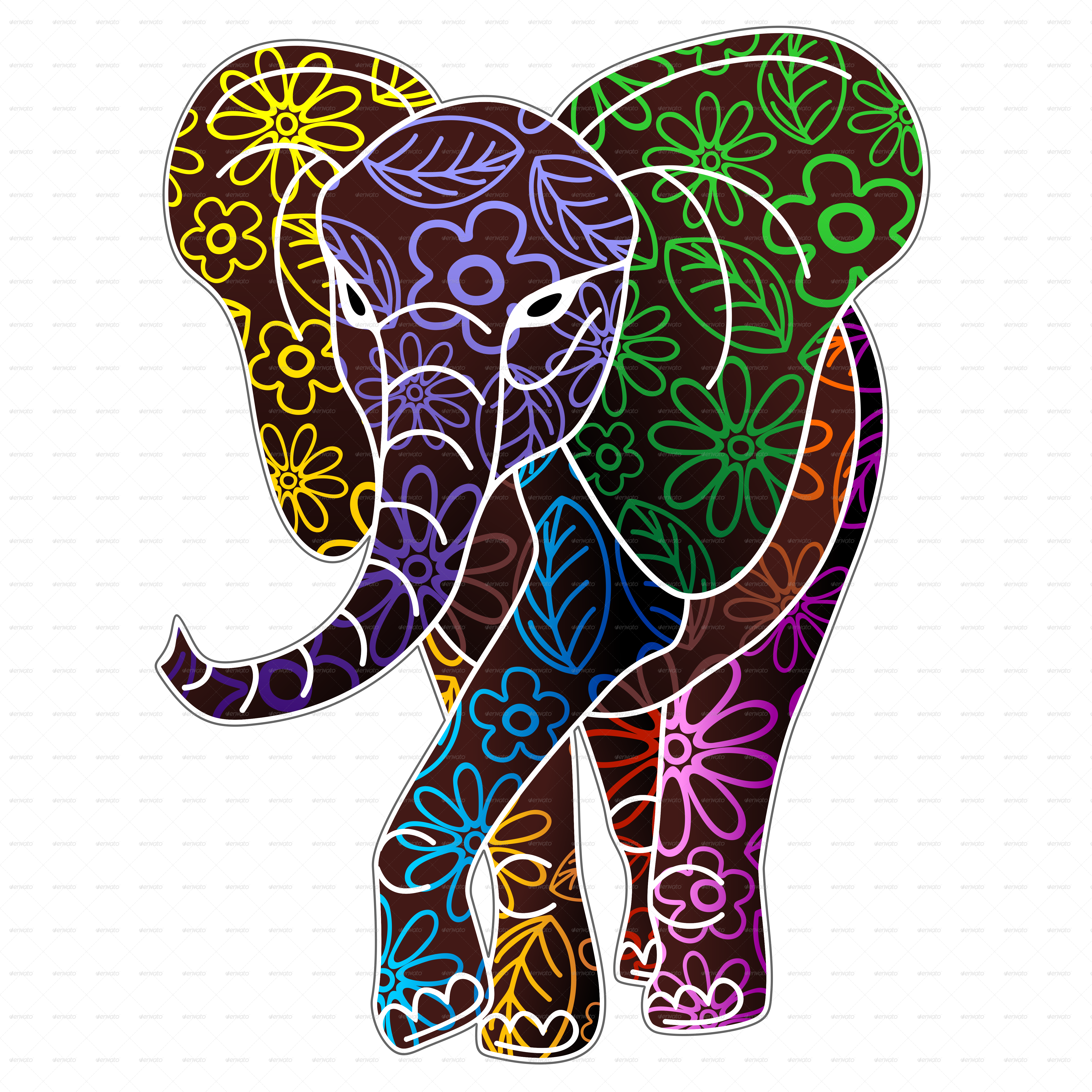 Colorful Batik Elephant Illustration PNG Image