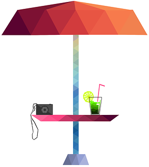 Colorful Beach Umbrellaand Relaxation Items PNG Image