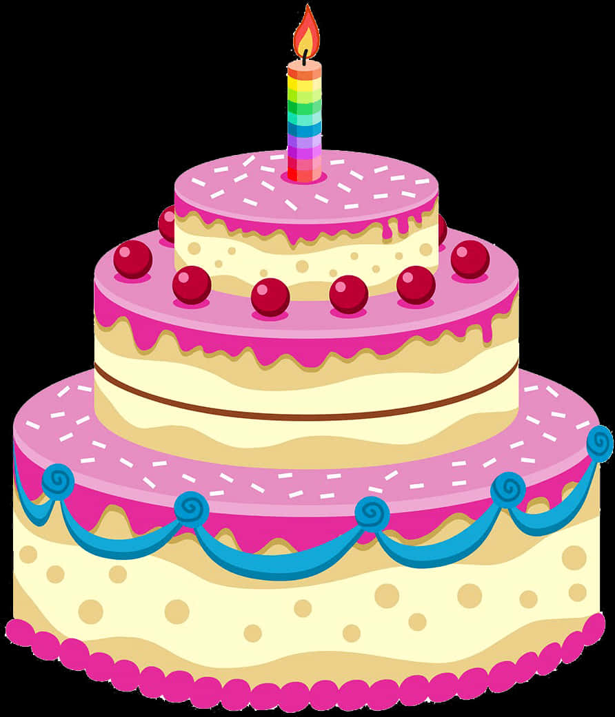 Colorful Birthday Cake Illustration PNG Image