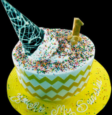 Colorful Birthday Cakewith Cone PNG Image