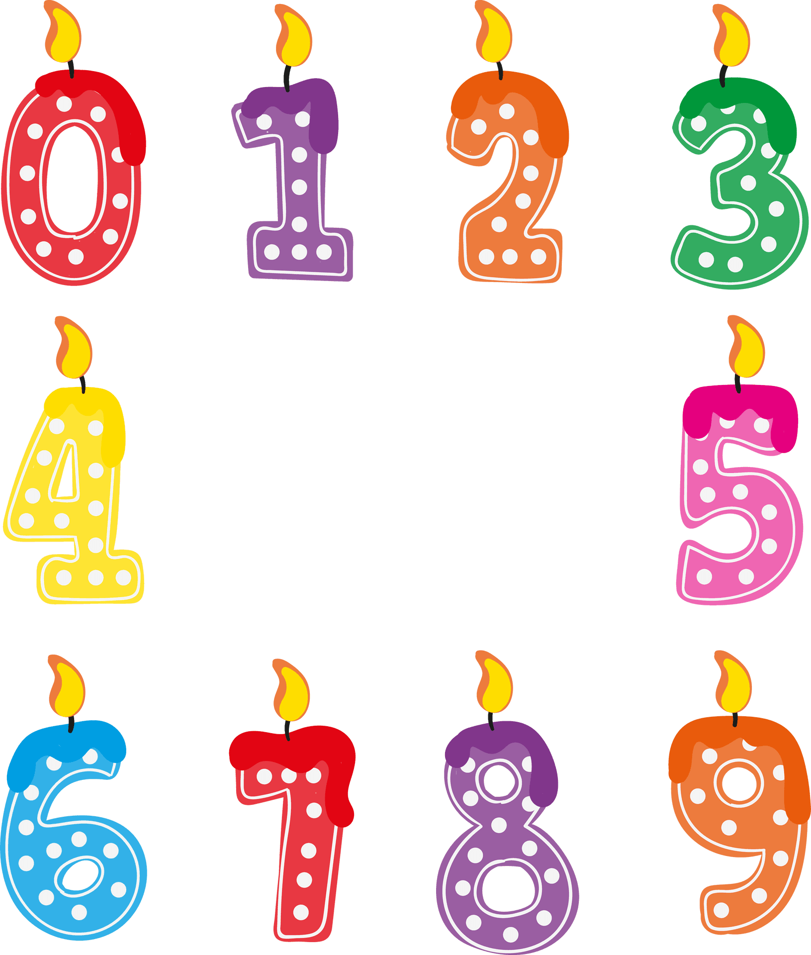 Colorful Birthday Candle Numbers PNG Image