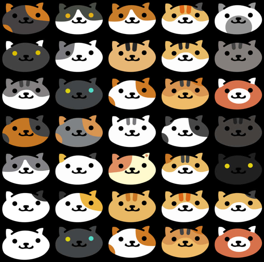 Colorful_ Cartoon_ Cat_ Faces_ Pattern PNG Image