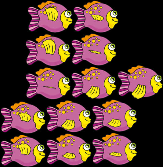 Colorful Cartoon Fish Pattern PNG Image