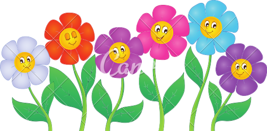 Colorful Cartoon Flowers With Faces PNG Image