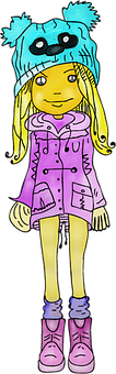 Colorful Cartoon Girlin Winter Clothes PNG Image