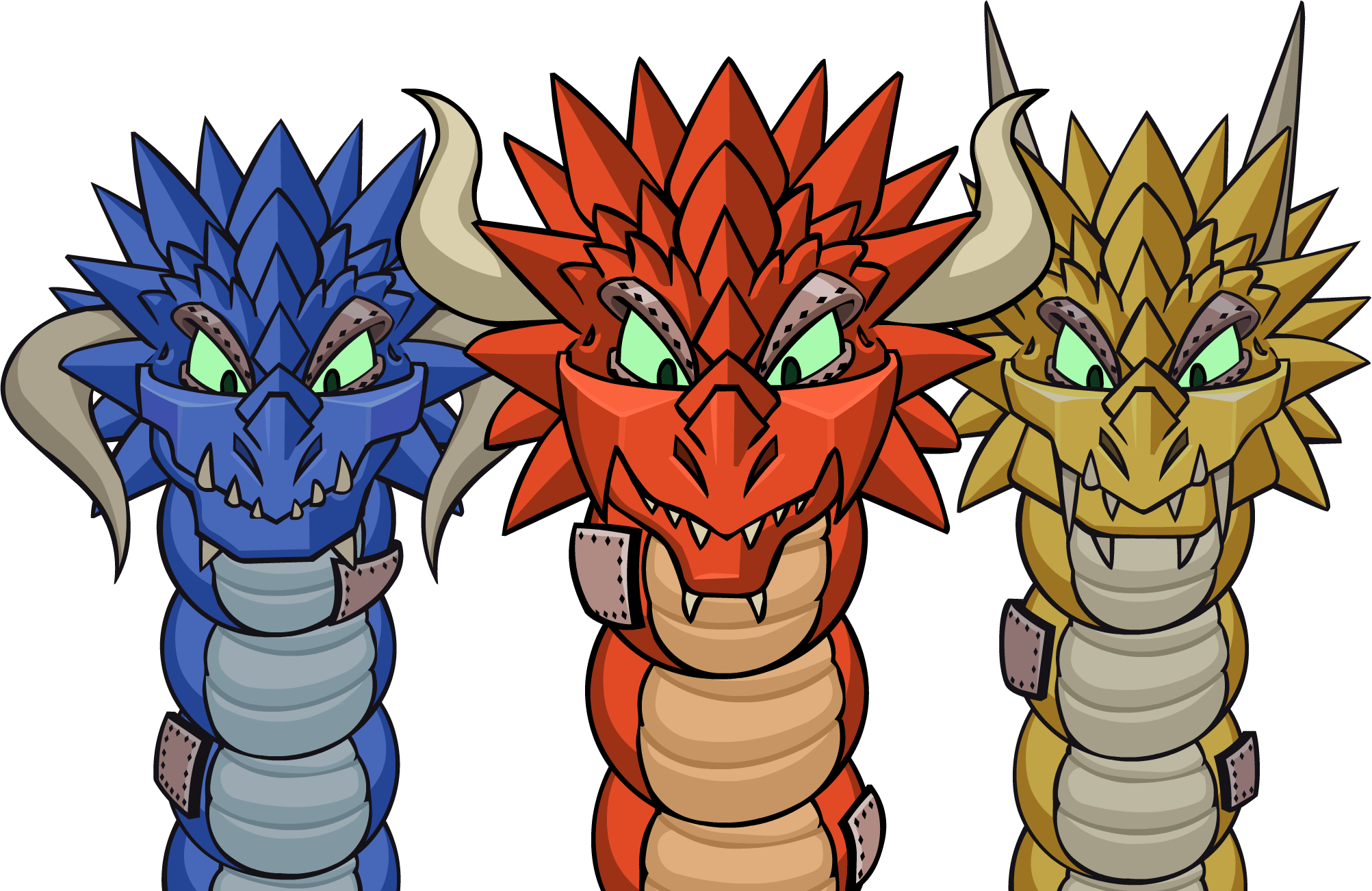 Colorful Cartoon Hydra Heads PNG Image