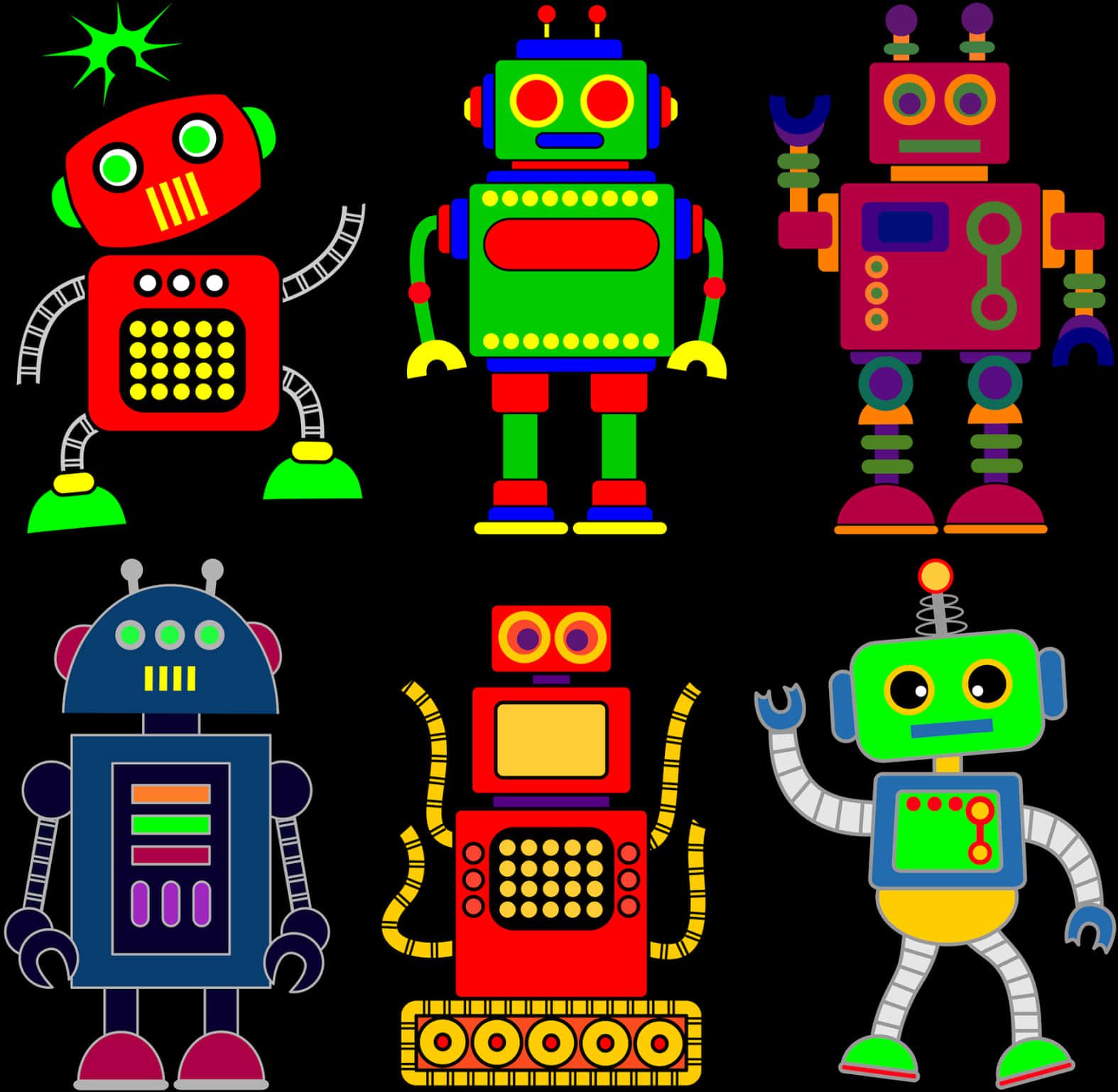 Colorful Cartoon Robots Collection PNG Image