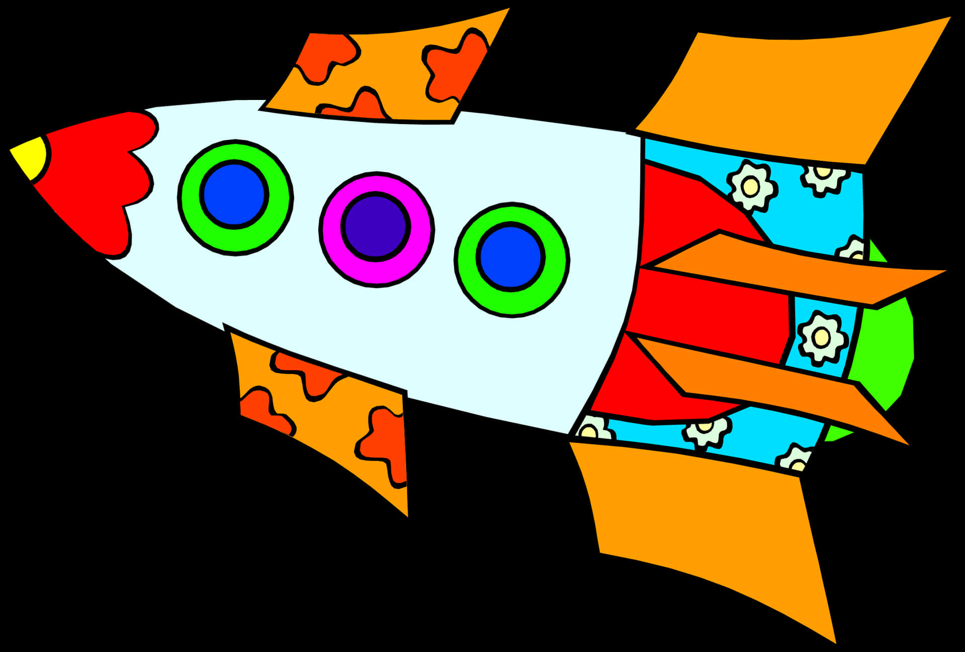 Colorful Cartoon Rocket Illustration PNG Image