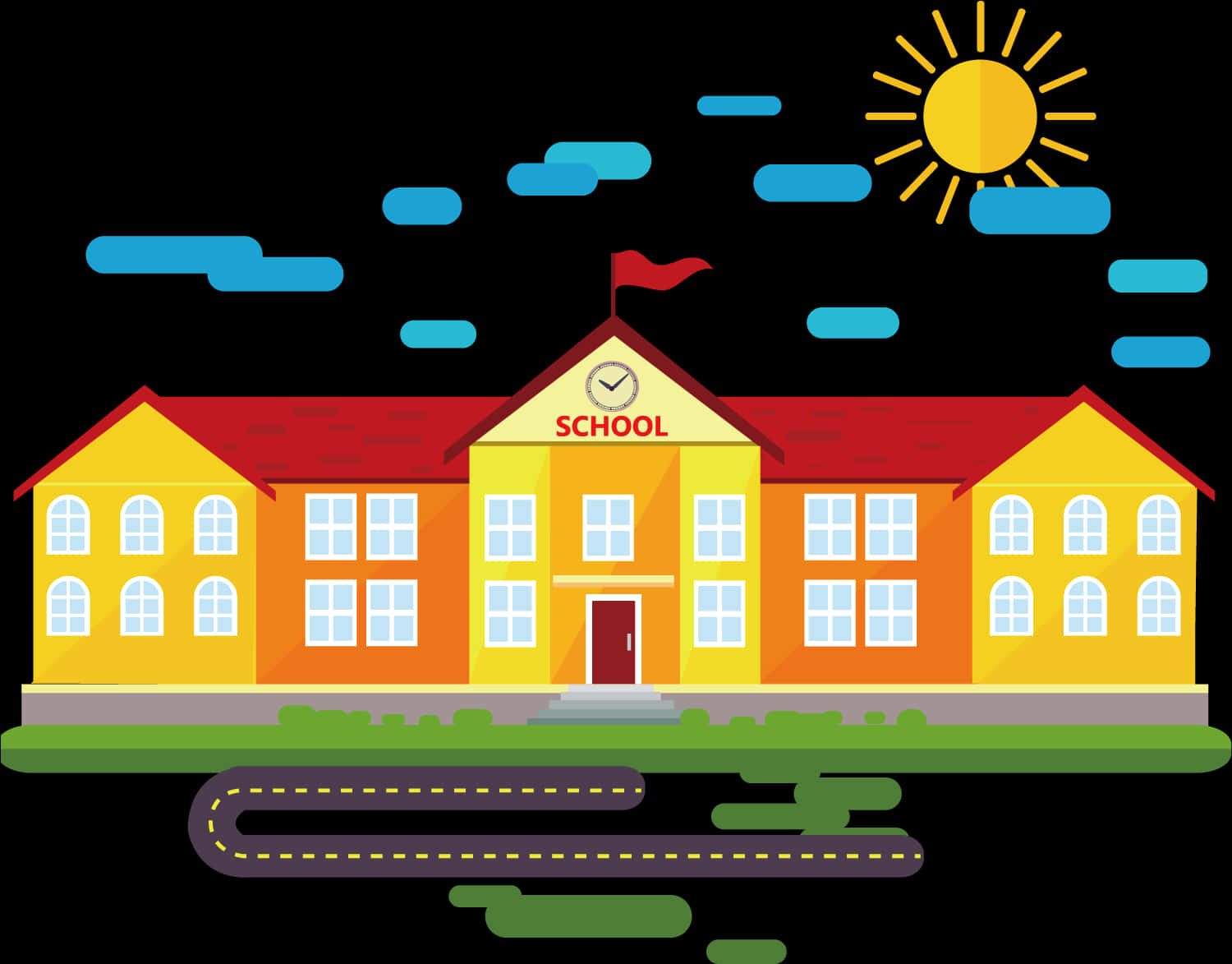 Colorful Cartoon School Building PNG Image