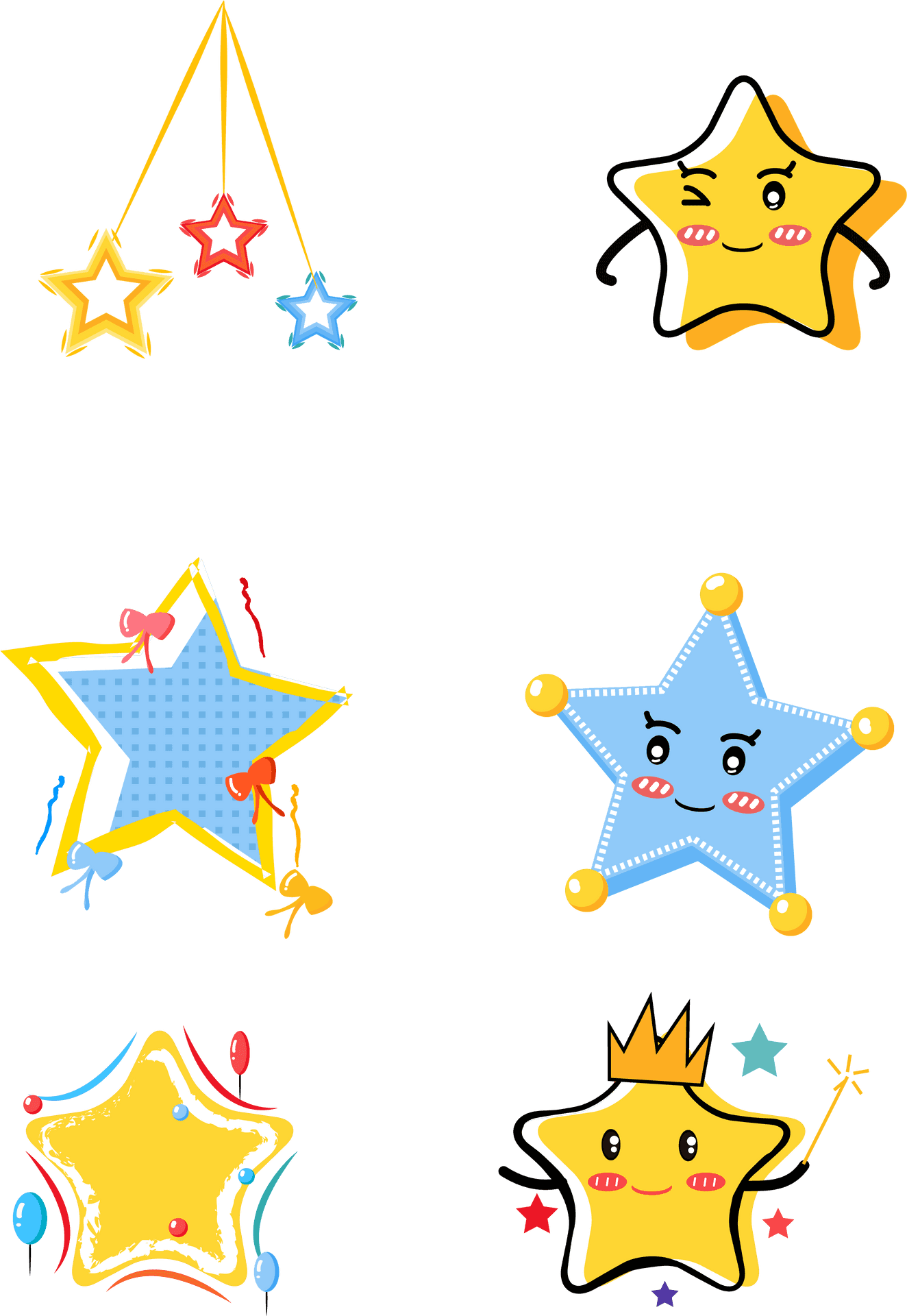 Colorful Cartoon Star Characters PNG Image