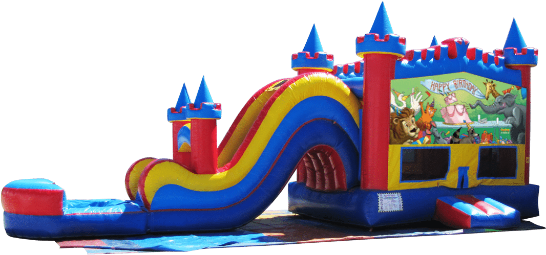 Colorful Castle Bounce Housewith Slide PNG Image