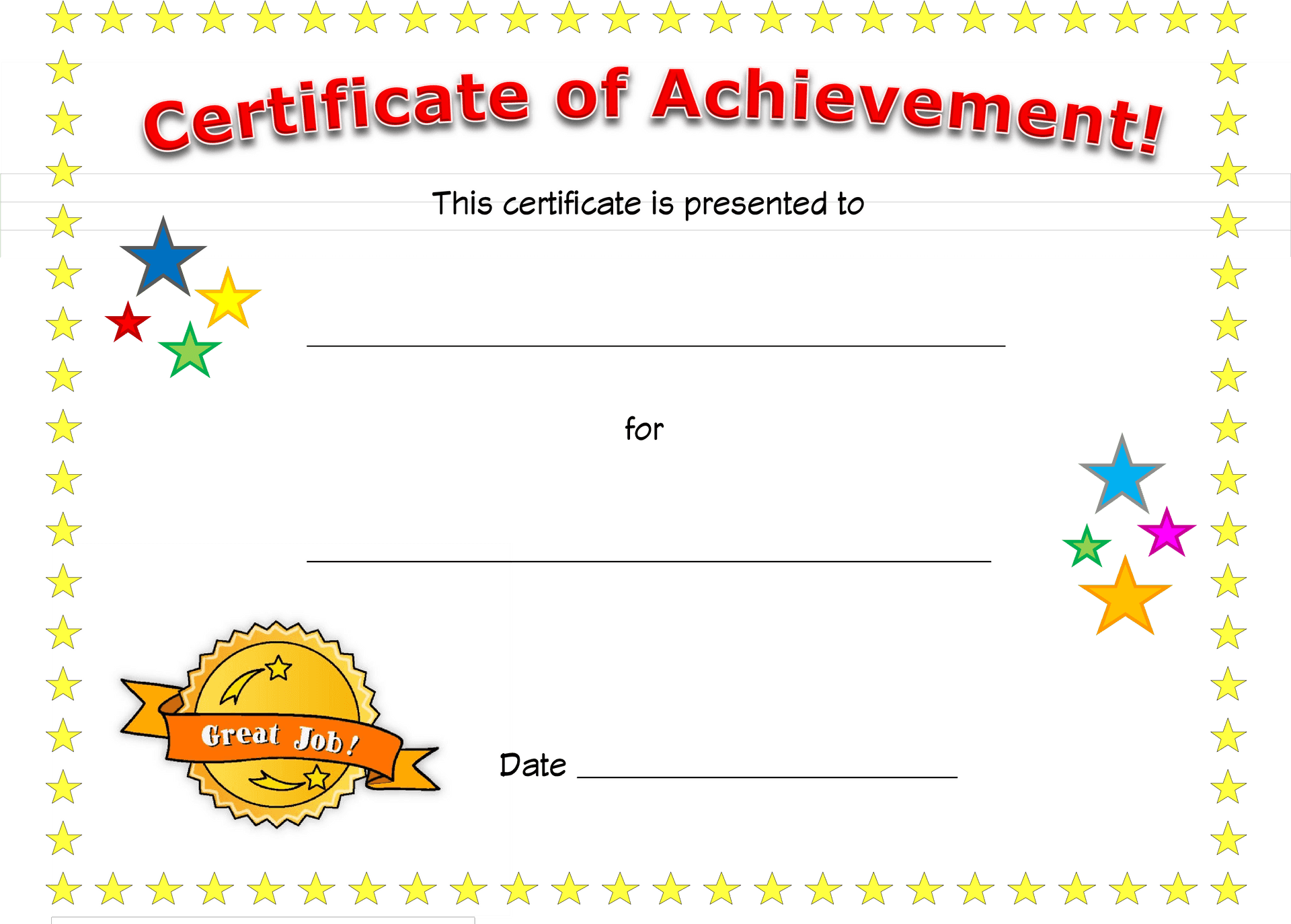 Colorful Certificateof Achievement Template PNG Image