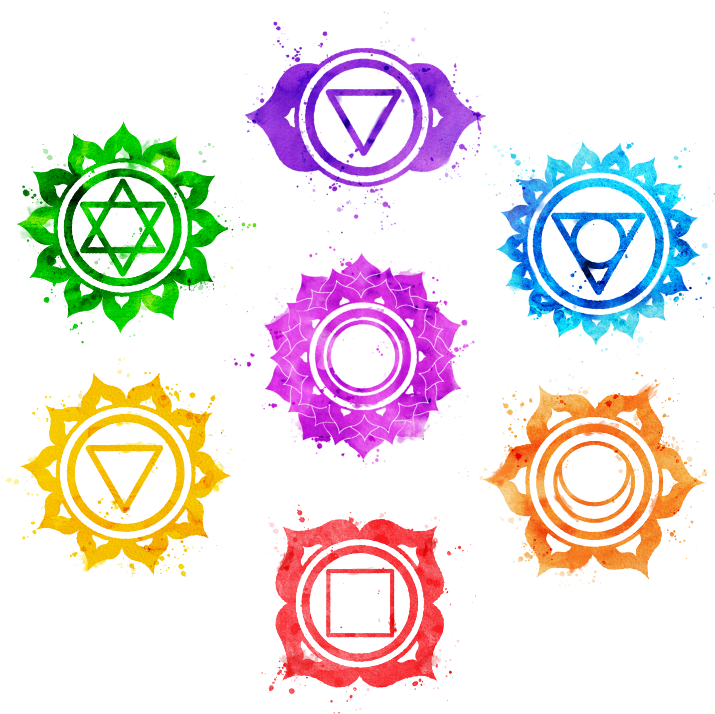 Colorful_ Chakra_ Symbols_ Arrangement PNG Image