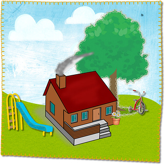 Colorful Childlike House Illustration PNG Image