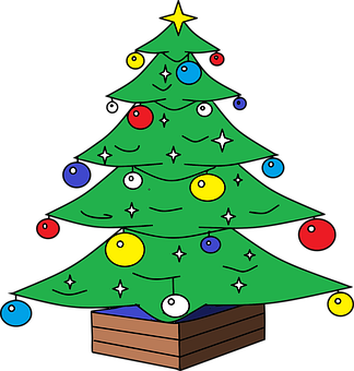 Colorful Christmas Tree Cartoon PNG Image