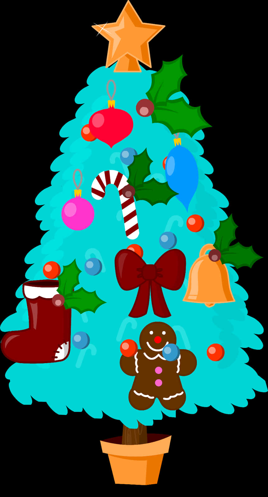 Colorful Christmas Tree Cartoon Illustration PNG Image