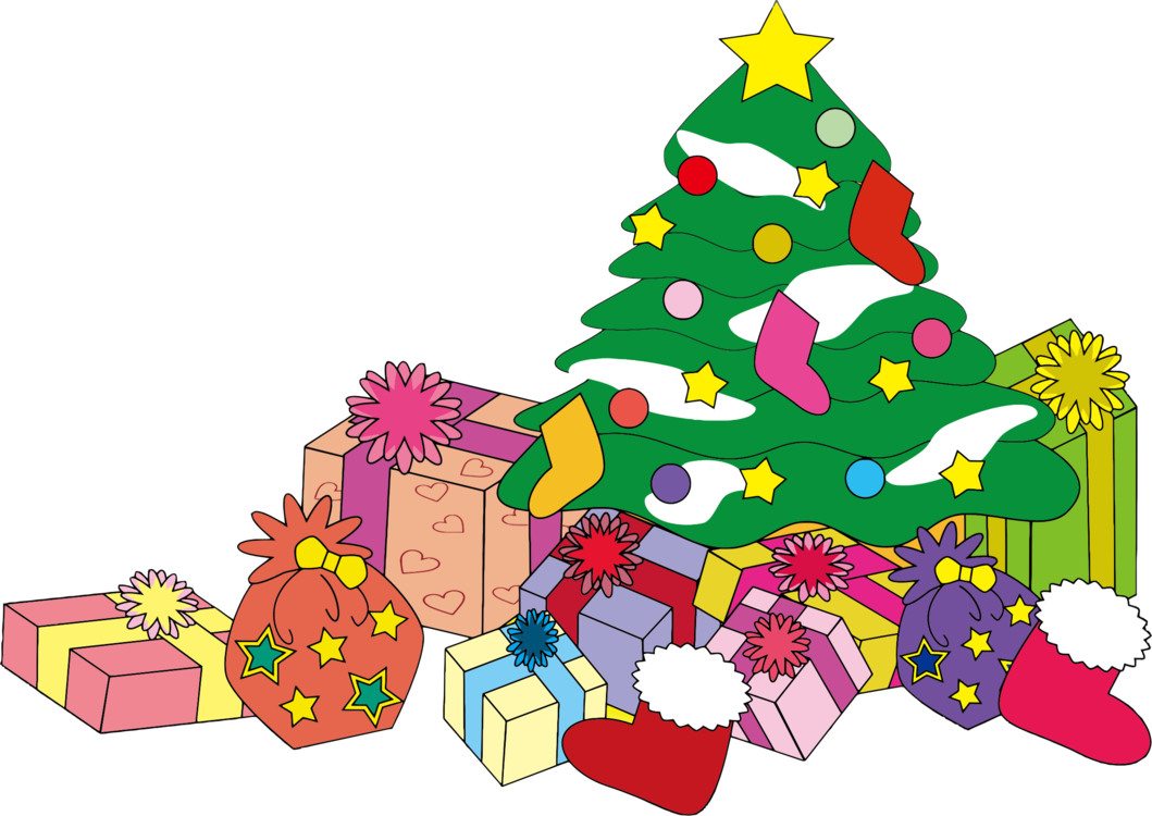 Colorful Christmas Treeand Gifts PNG Image