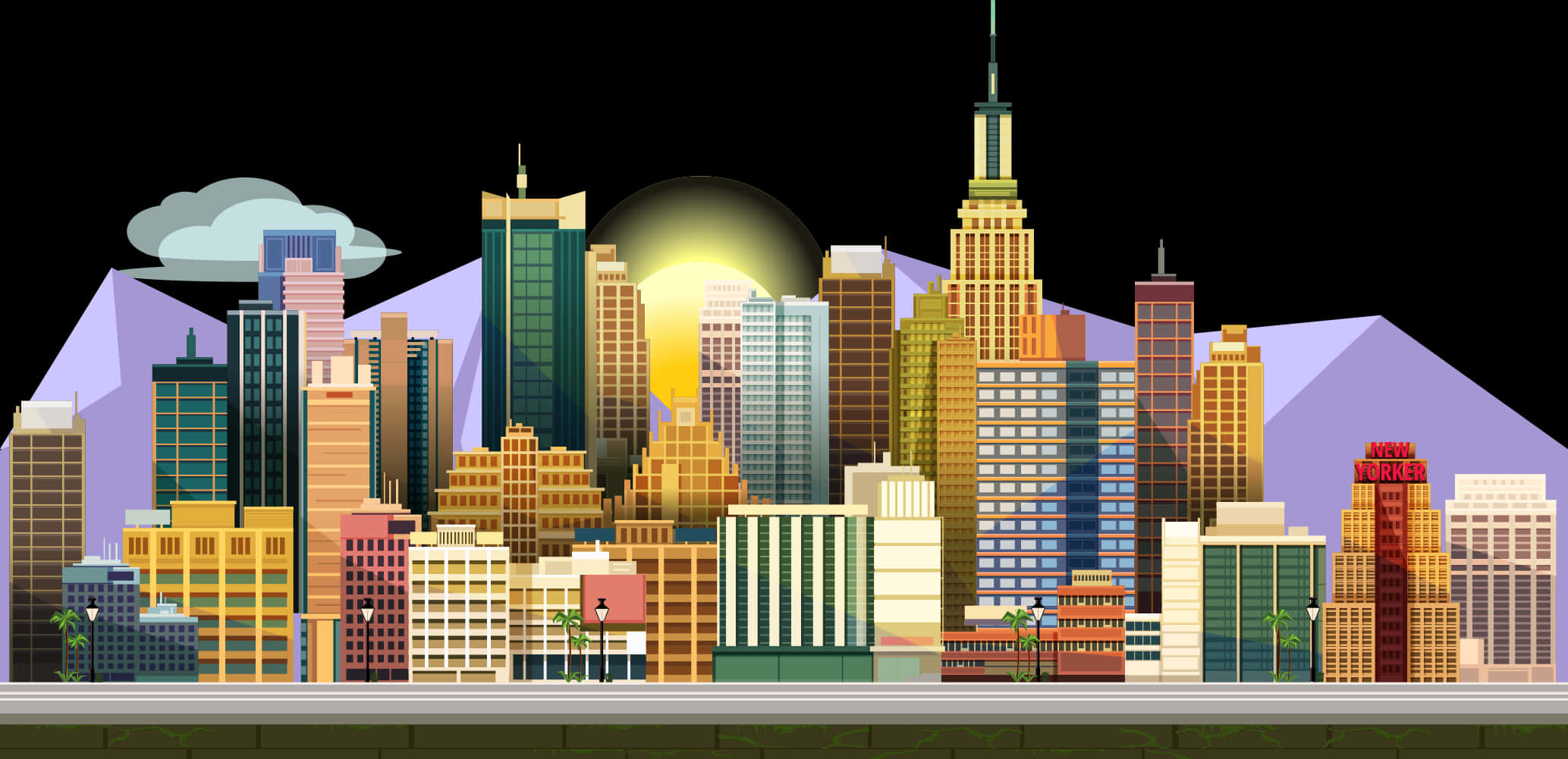 Colorful Cityscape Illustration PNG Image