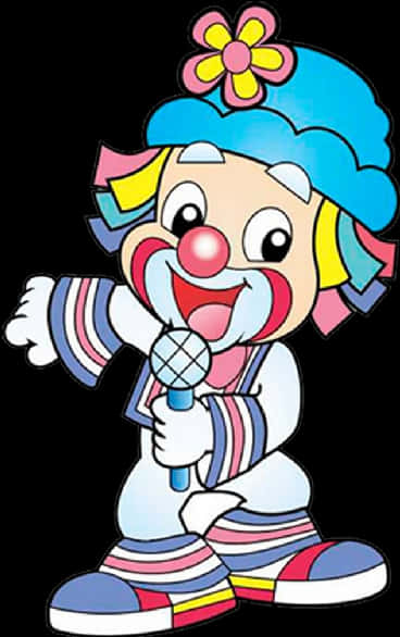 Colorful Clown Cartoonwith Microphone PNG Image