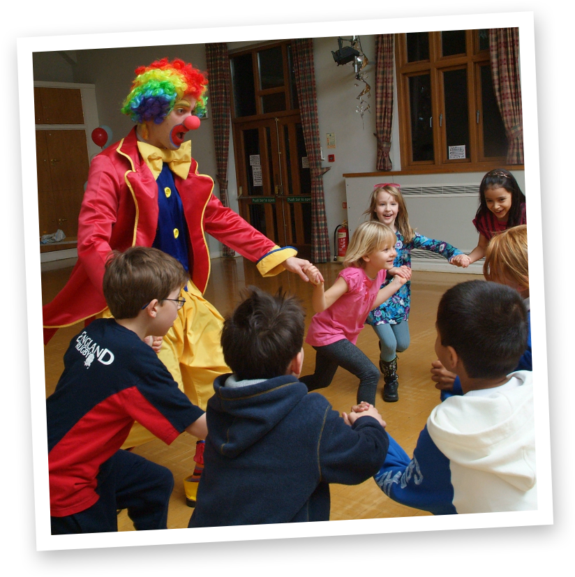 Colorful Clown Entertaining Children PNG Image