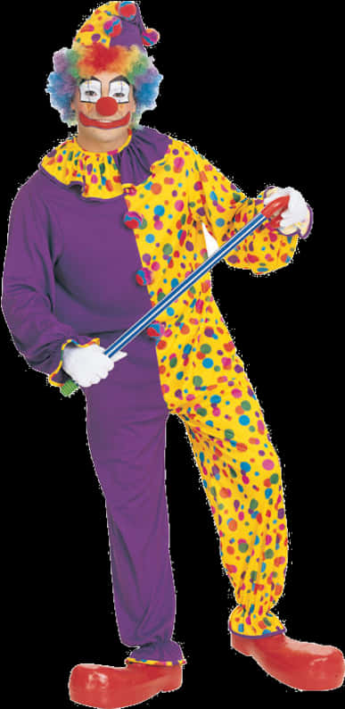 Colorful Clown Posing With Cane PNG Image