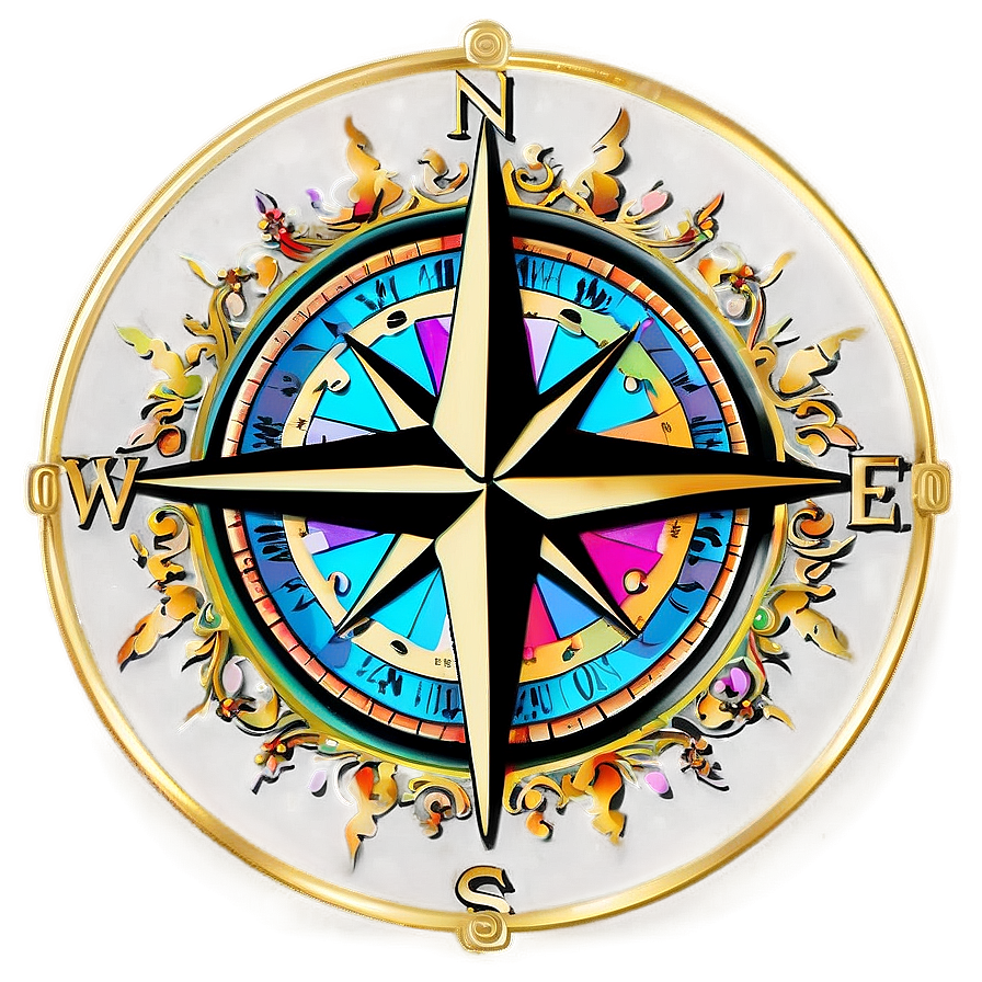 Colorful Compass Rose Illustration Png Kkm49 PNG Image