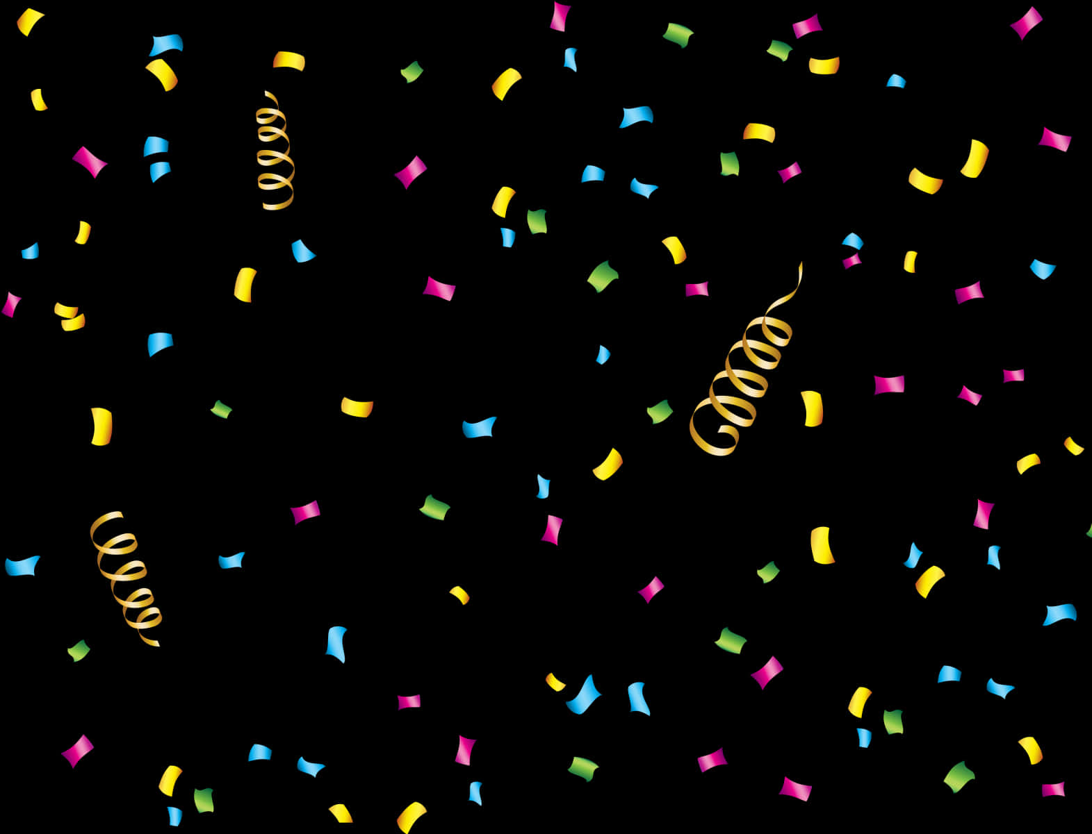 Colorful Confettiand Streamerson Black Background PNG Image