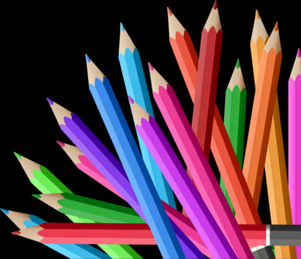 Colorful Crayons Fan Out Black Background PNG Image