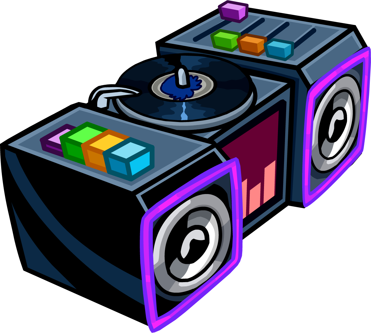 Colorful D J Turntableand Speakers PNG Image