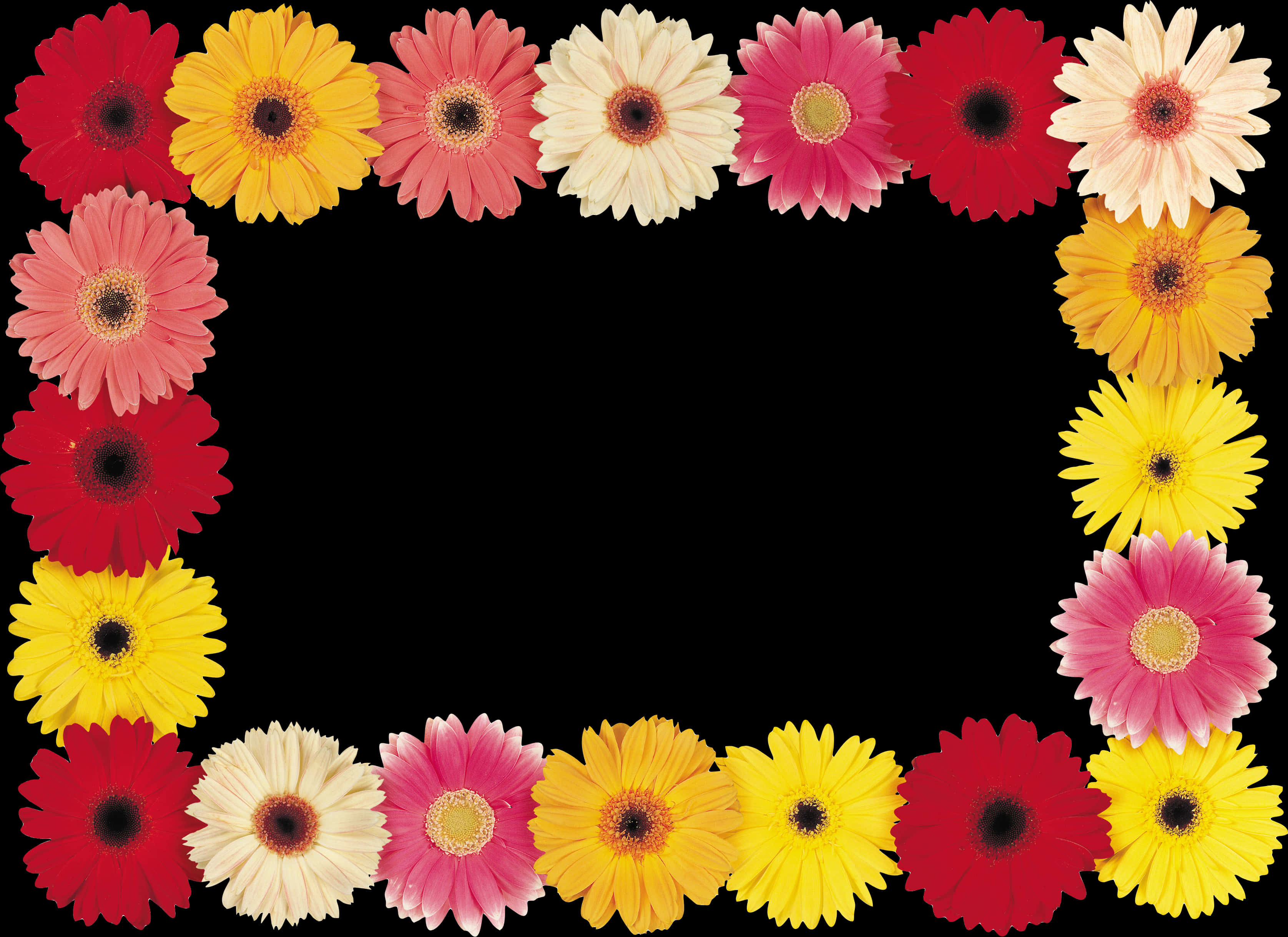 Colorful Daisy Frame Black Background PNG Image