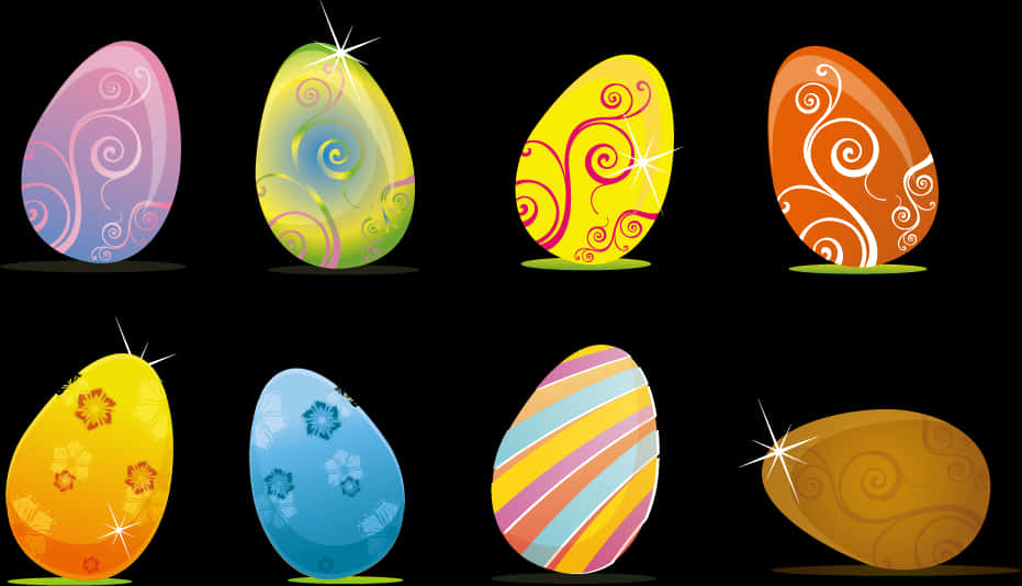 Colorful Decorated Easter Eggs Vector PNG Image