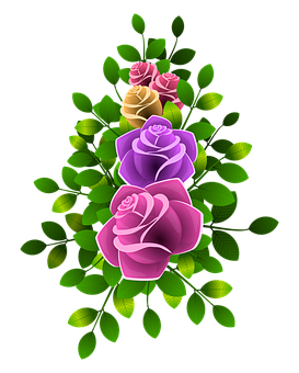 Colorful Digital Roses Artwork PNG Image