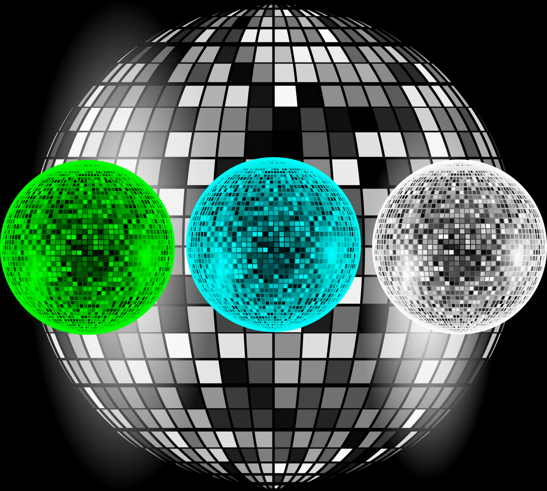 Colorful Disco Balls Array PNG Image