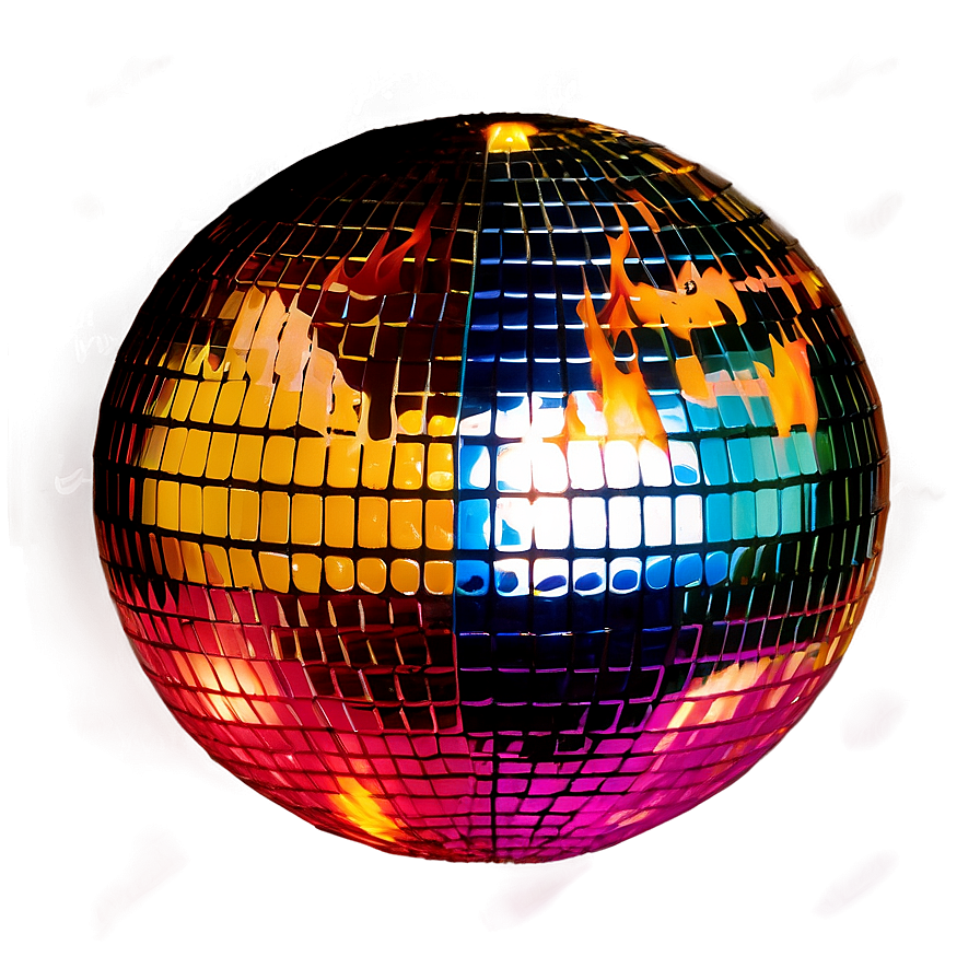 Colorful Disco Ballwith Flames PNG Image