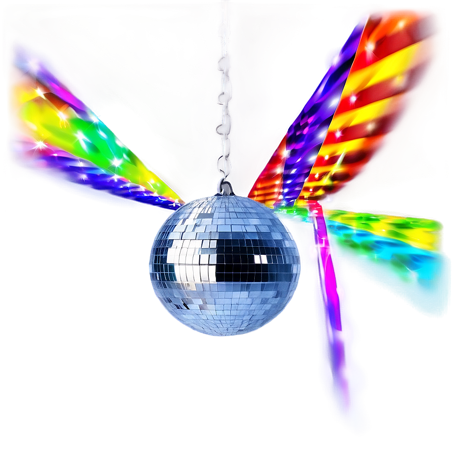 Colorful Disco Ballwith Wings PNG Image