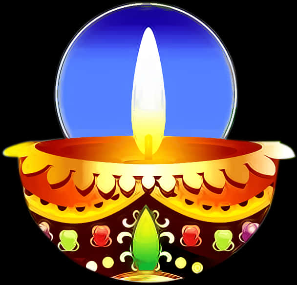 Colorful Diwali Diya Illustration PNG Image