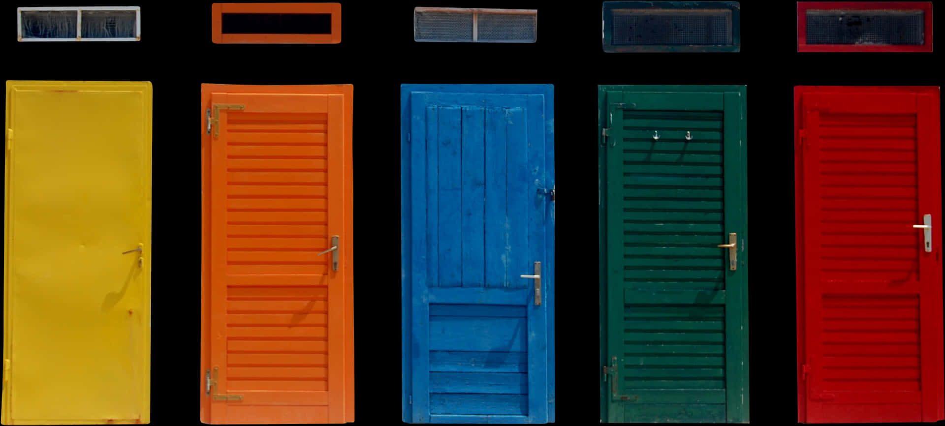 Colorful Doors Black Background PNG Image