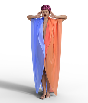 Colorful Drapery Fashion Portrait PNG Image