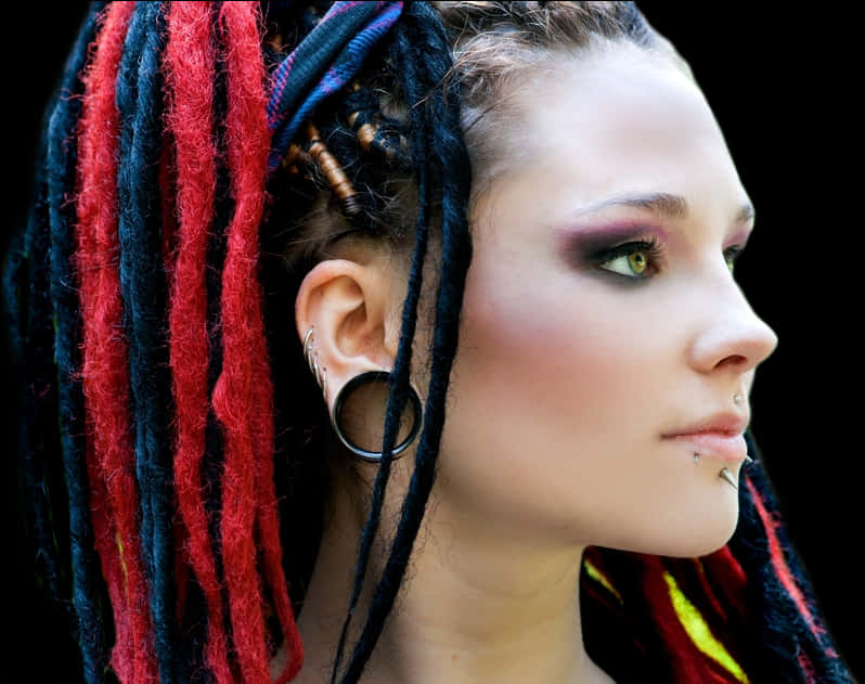 Colorful Dreadlocks Profile Portrait PNG Image