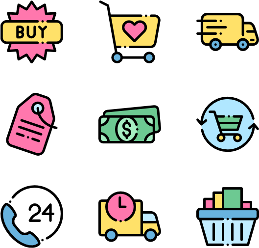 Colorful Ecommerce Icons Set PNG Image