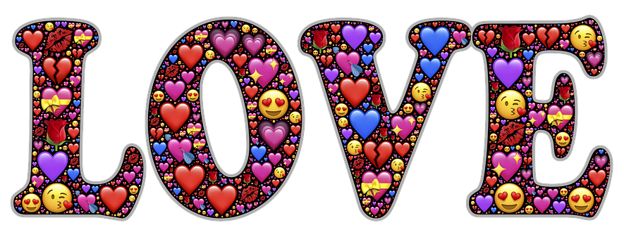 Colorful Emojis Love Text PNG Image