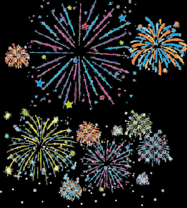 Colorful Fireworks Display Diwali Celebration PNG Image