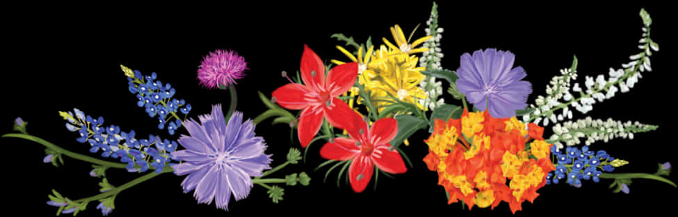 Colorful Floral Arrangementon Black Background PNG Image