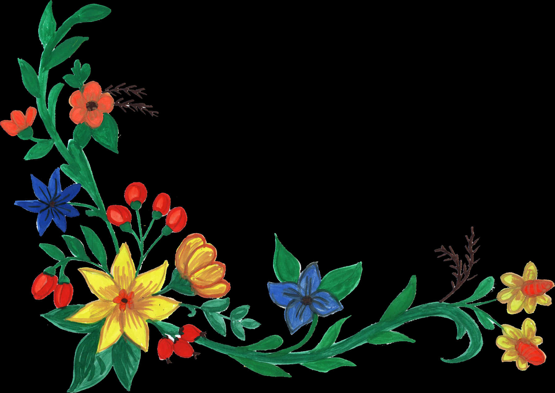 Colorful Floral Corner Design PNG Image