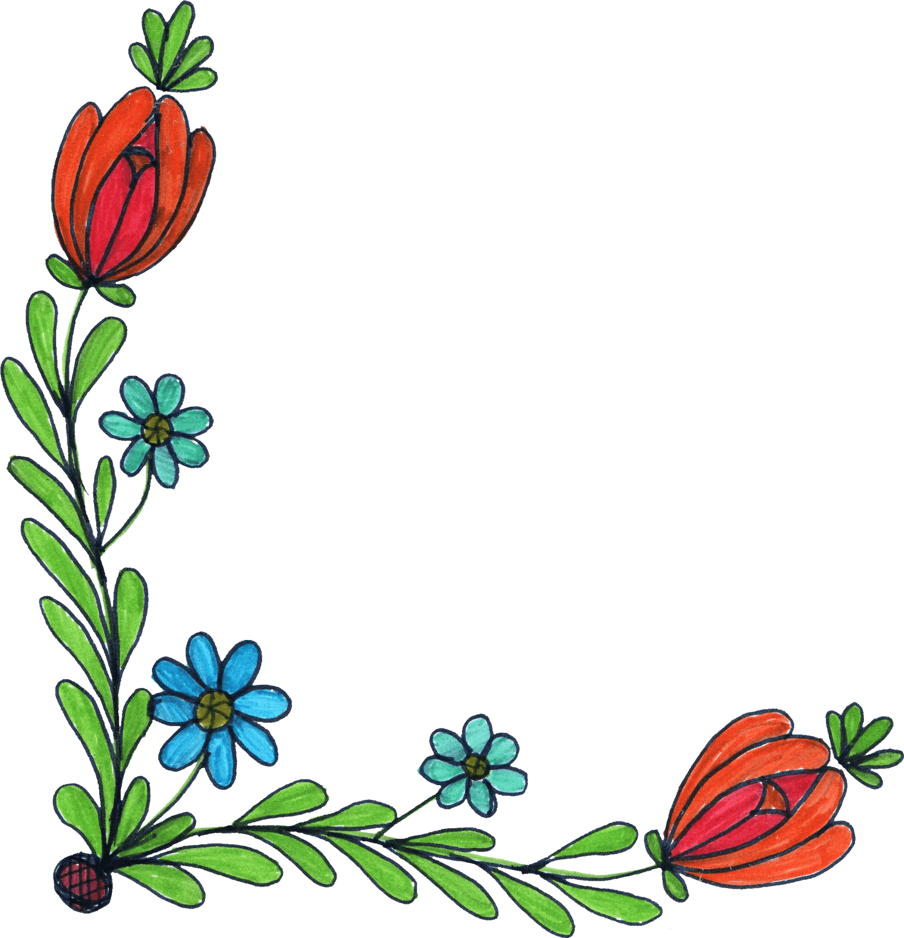 Colorful Floral Corner Design PNG Image