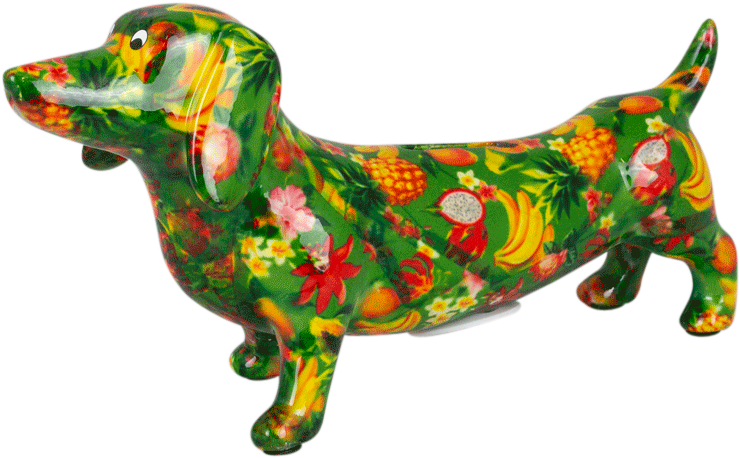 Colorful Floral Dachshund Figurine PNG Image